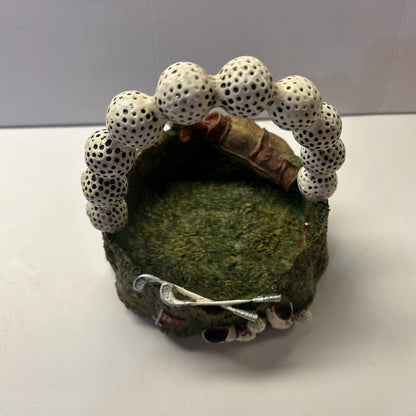 Ceramic Golf Themed Basket with Golf Ball Handle Trinket Holder