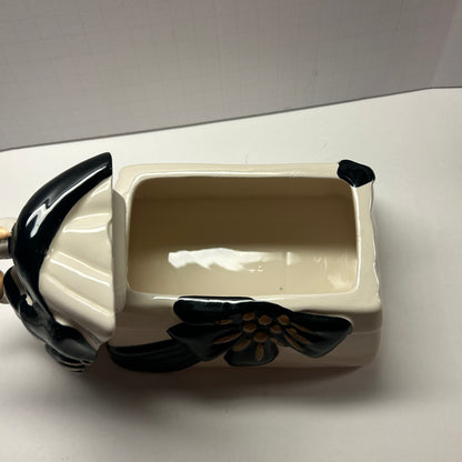 White Black and Gold Ceramic Cookie Jar Purse with Flower Design