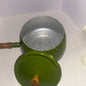 Vintage Avocado Green Enameled Fondue Pot with Wood Handle