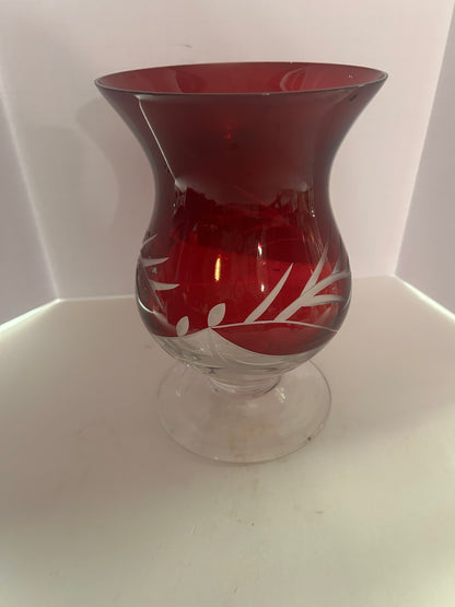 Vintage LENOX Floral Christmas Ruby Red Hurricane Votive Candle Holder Etched (set of 2)