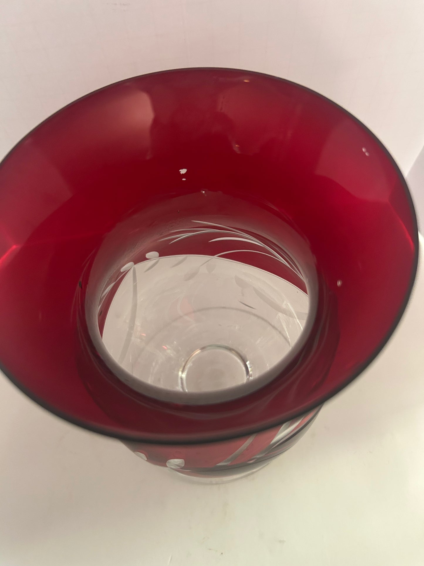 Vintage LENOX Floral Christmas Ruby Red Hurricane Votive Candle Holder Etched (set of 2)