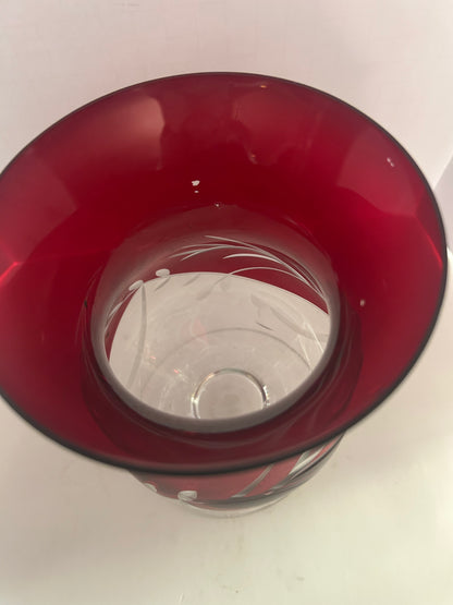 Vintage LENOX Floral Christmas Ruby Red Hurricane Votive Candle Holder Etched (set of 2)