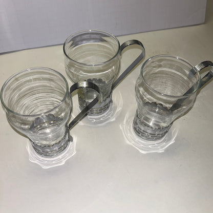 Vintage Hazel Atlas Cappuccino Glasses with Silver Detachable Handles(set of 3)