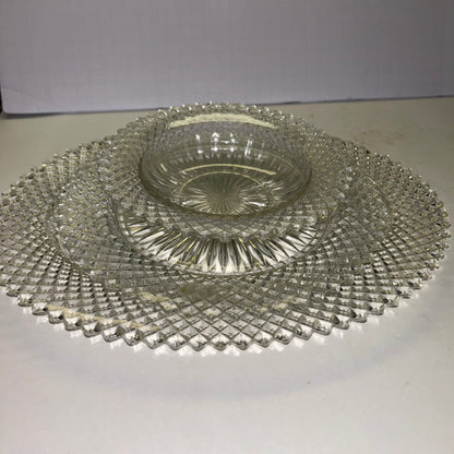 Vintage Princess Diamond Cut Crystal Glass Decor Plate and Bowl (Set of 3)