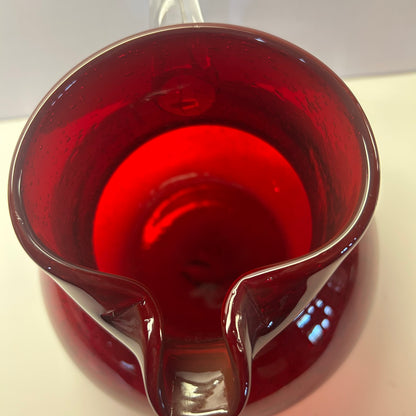 Ruby Red Glass Pitcher w/ Clear Handle