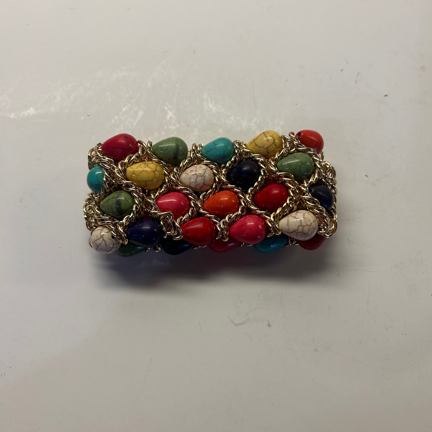 Multi-Color and Gold Beaded Bracelet w/ stretch (Lg size) stretch
