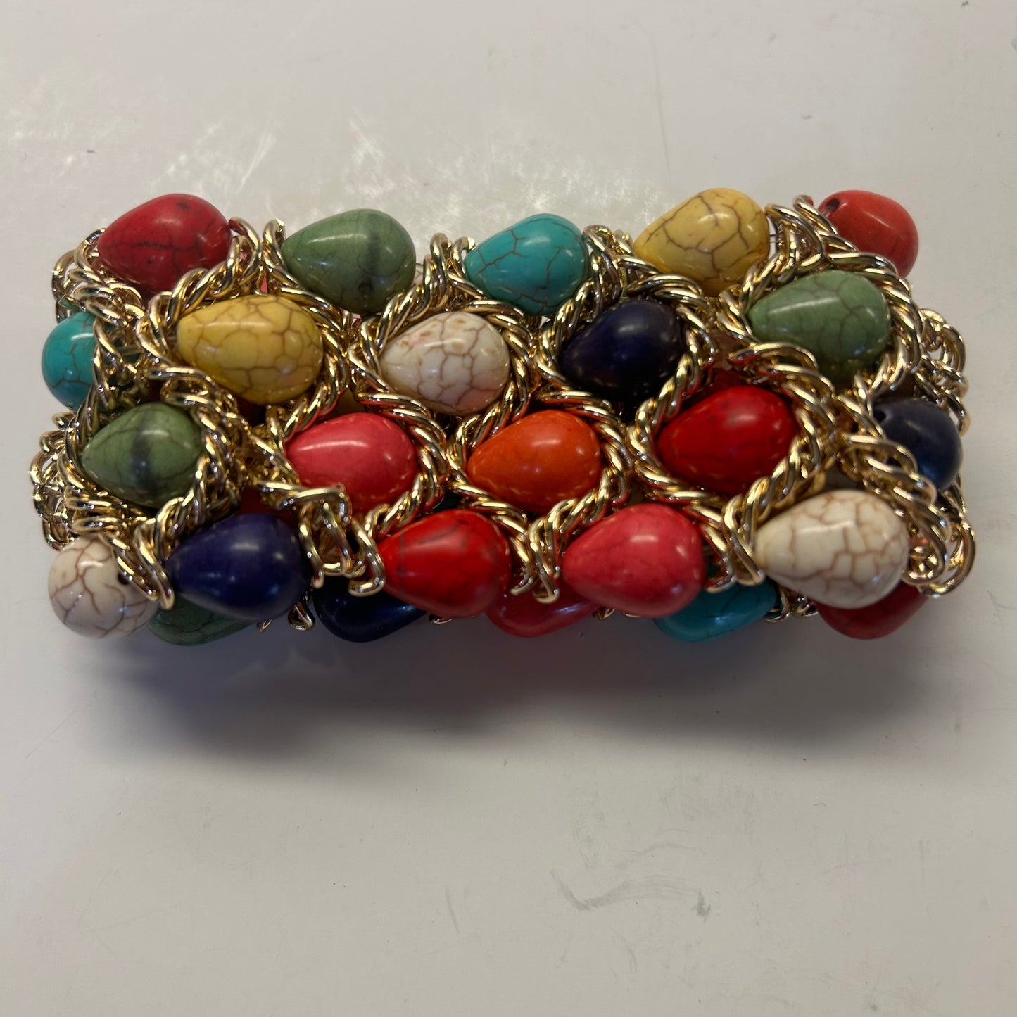 Multi-Color and Gold Beaded Bracelet w/ stretch (Lg size) stretch