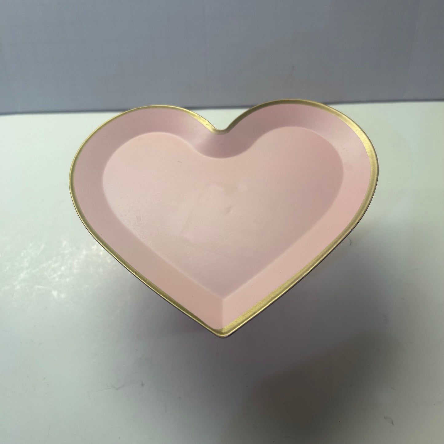 Pink Heart Pedestal Trinket Dish w/ Gold Trim