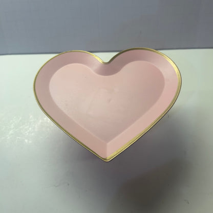 Pink Heart Pedestal Trinket Dish w/ Gold Trim