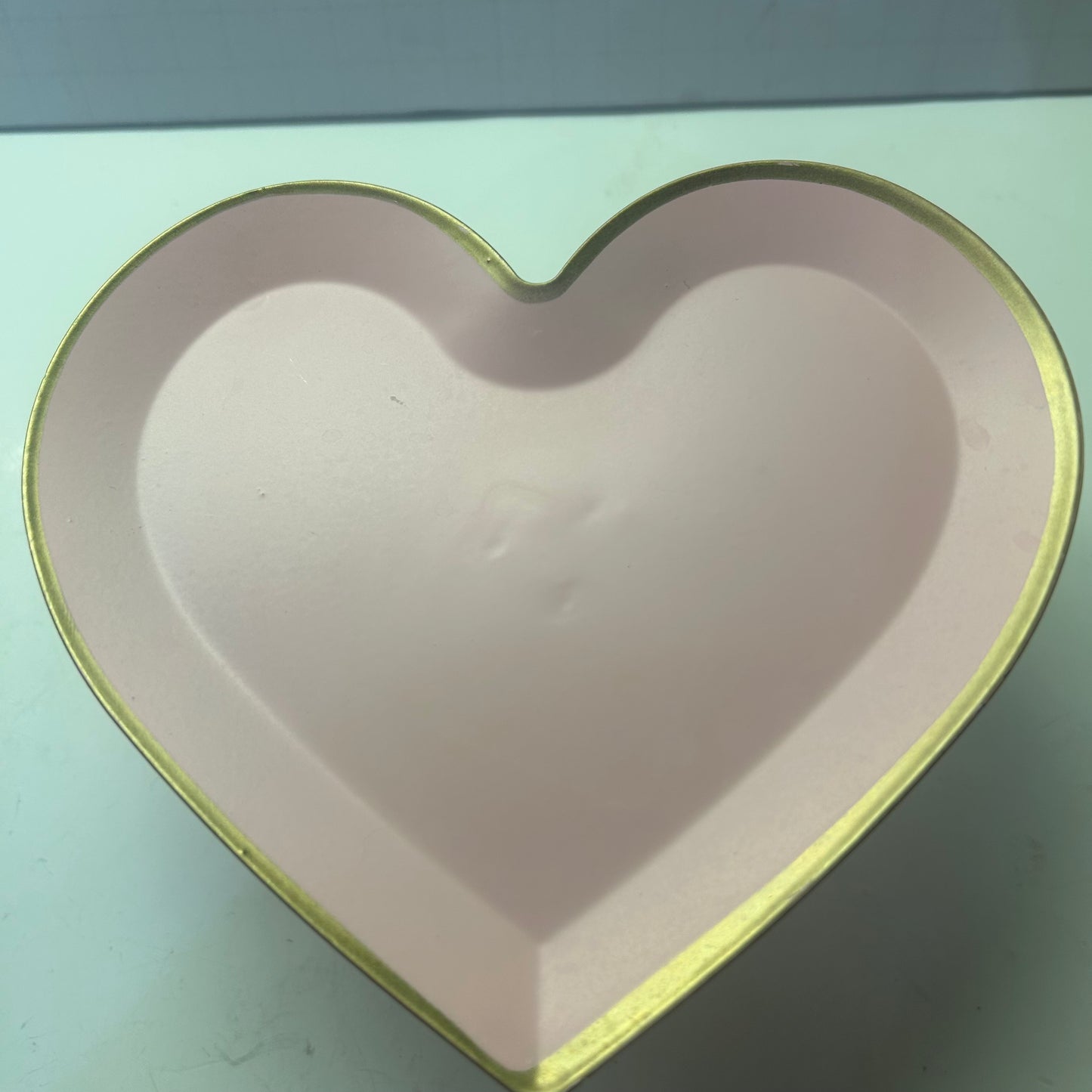 Pink Heart Pedestal Trinket Dish w/ Gold Trim