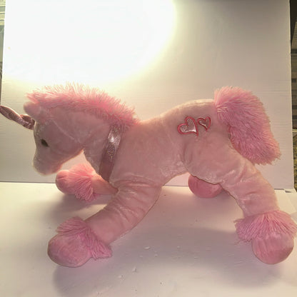 Pink Stuffed Unicorn w/ Red Hearts Lg Size