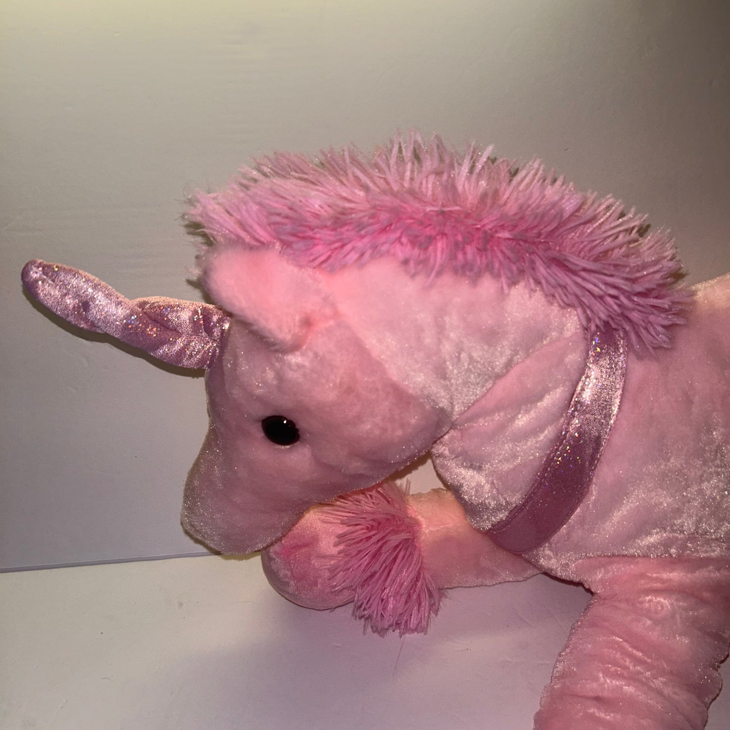 Pink Stuffed Unicorn w/ Red Hearts Lg Size