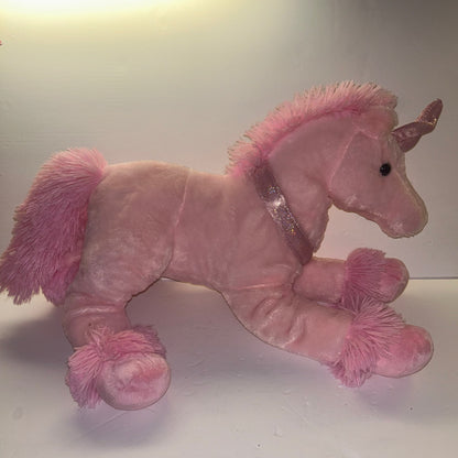 Pink Stuffed Unicorn w/ Red Hearts Lg Size