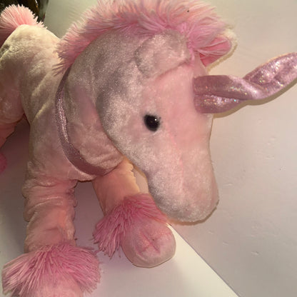 Pink Stuffed Unicorn w/ Red Hearts Lg Size