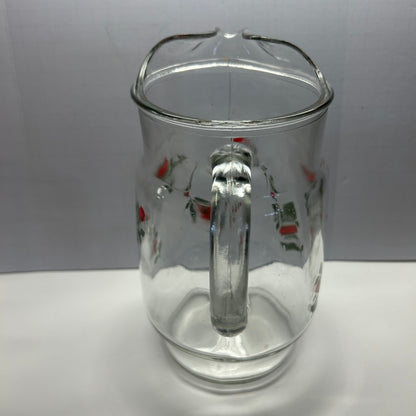 Vintage Anchor Hawking Glass Pitcher and glasses with Red Rose Design. (Set of 8 glasses)