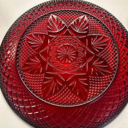 Vintage Cristal D’Arques-Durand Ruby Red Diamond Star Pattern Plates (Set of 6)