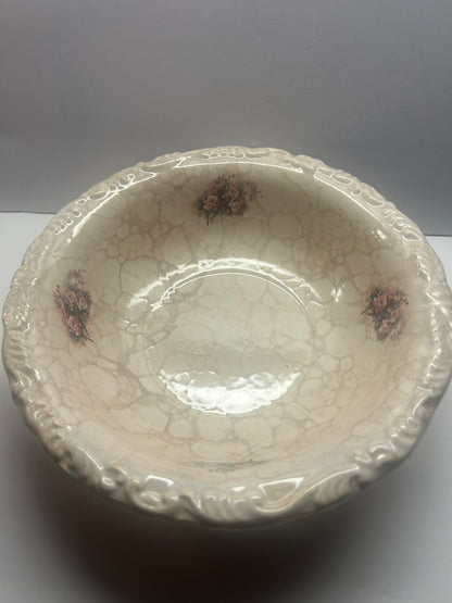 Vintage ceramic and crackle with floral design patterned Pitcher and bowl set