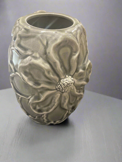 Gray Vase Flower Textured Decor 8” Tall