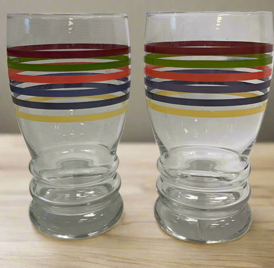 Libbey Rainbow Bright Striped Vintage Drinking Glasses (Set of 2)