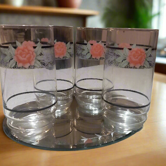 Vintage Corelle 16oz Tumbler Silk Rose Pattern (Set of 4)