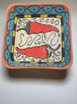 Square Dish Hand Painted Pottery Chili Pepper Design 7x7in